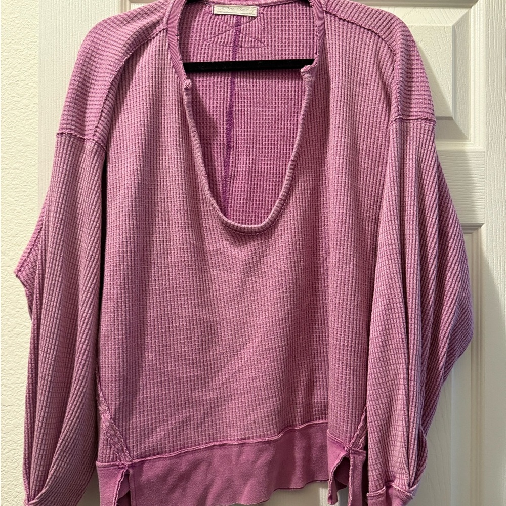 We the Free Pink Waffle Knit Top